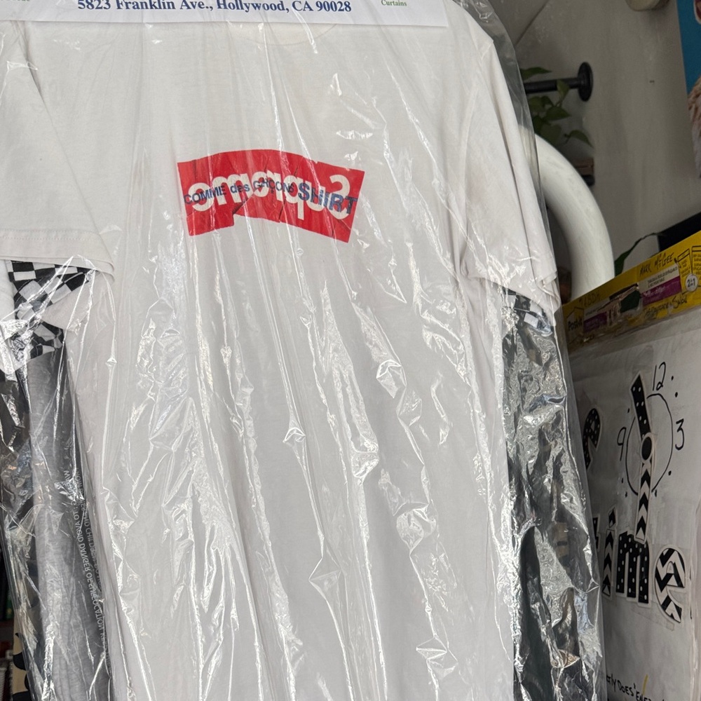 Supreme. CDG White Tee with Red Box Logo